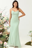 Sage Green Mermaid Draped Bridesmaid Dress