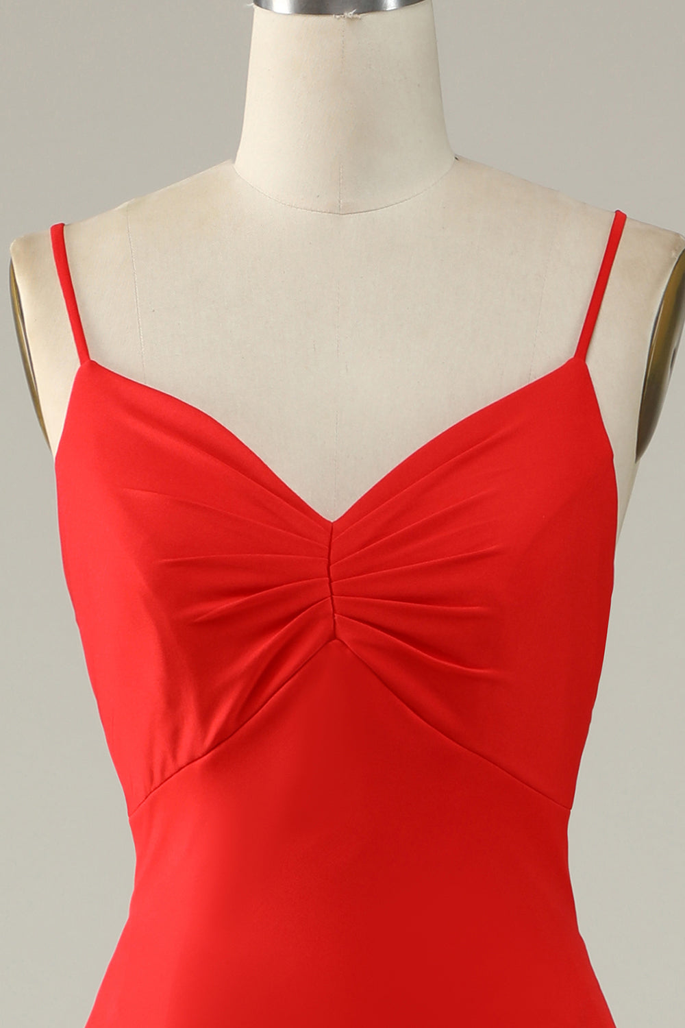Mermaid Spaghetti Straps Red Long Formal Dress with Criss Cross Back
