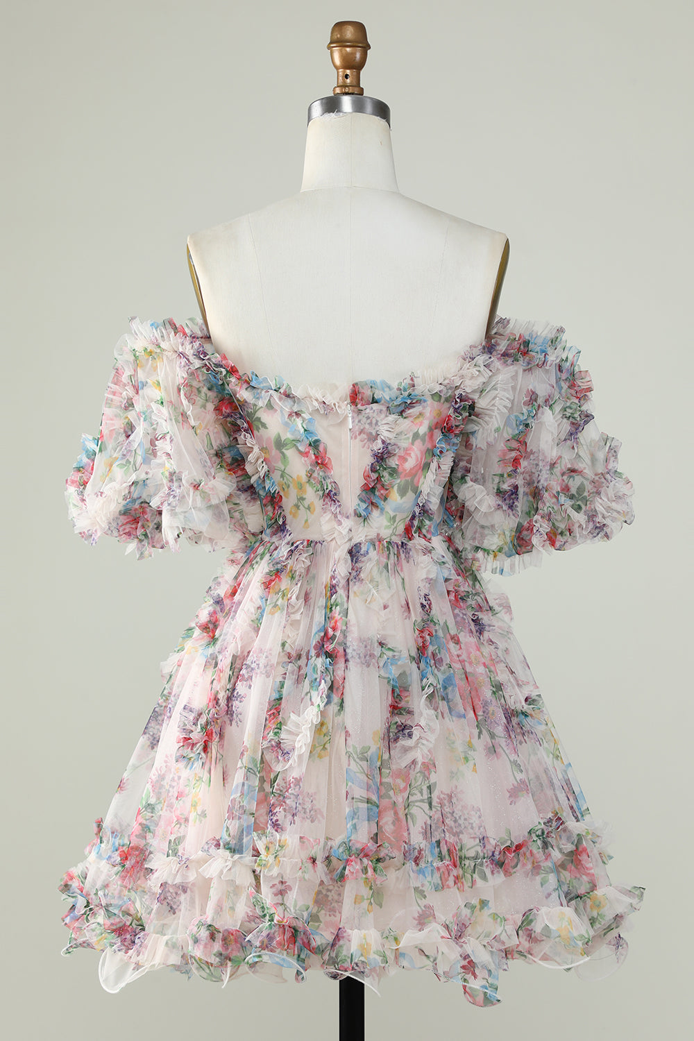 Off the Shoulder Short Formal Dress with Floral Print