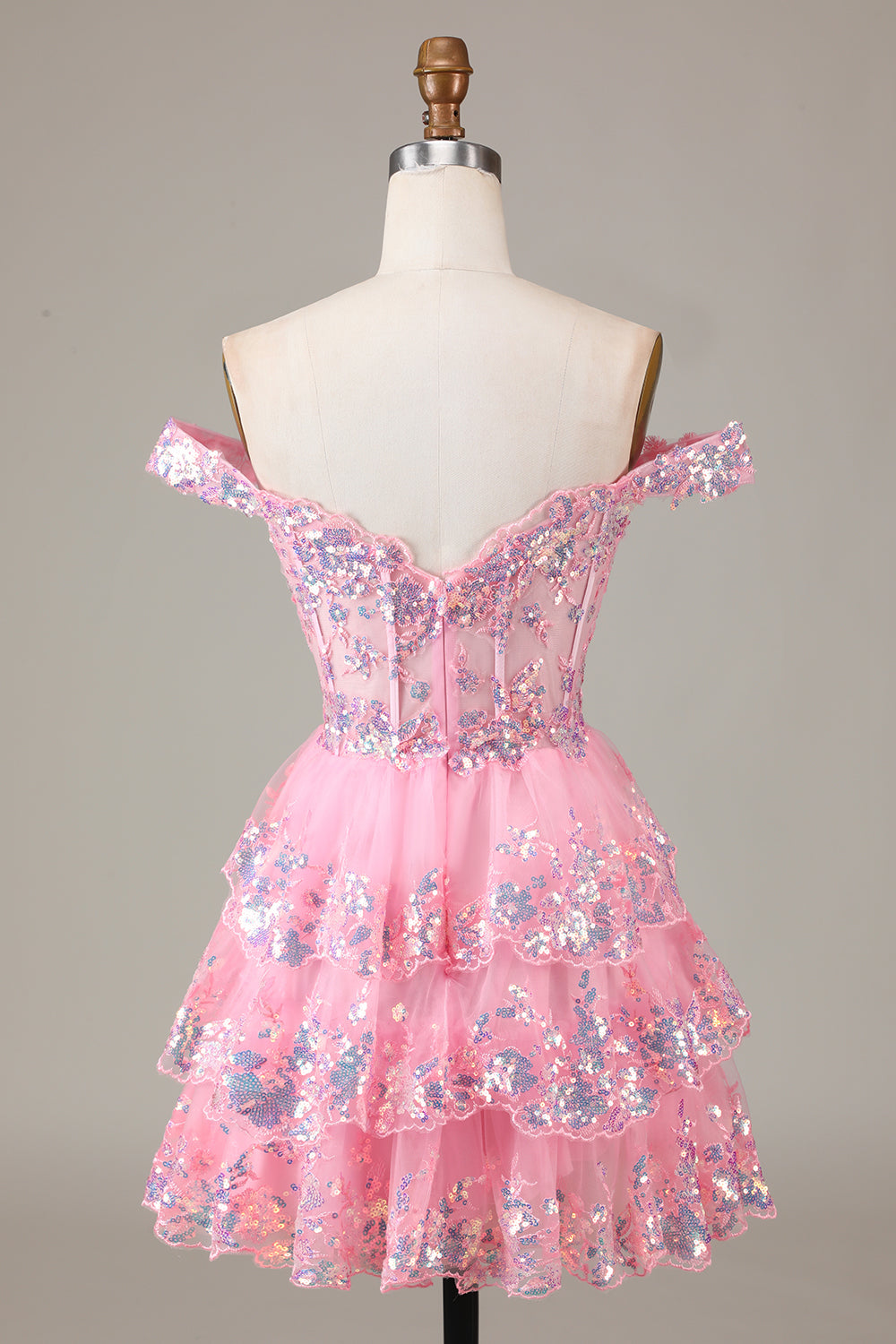 Sparkly Blue Corset Tiered Lace A-Line Short Formal Dress