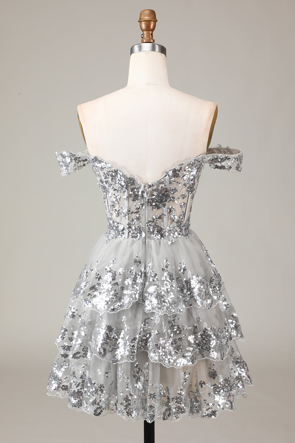 Sparkly Blue Corset Tiered Lace A-Line Short Formal Dress
