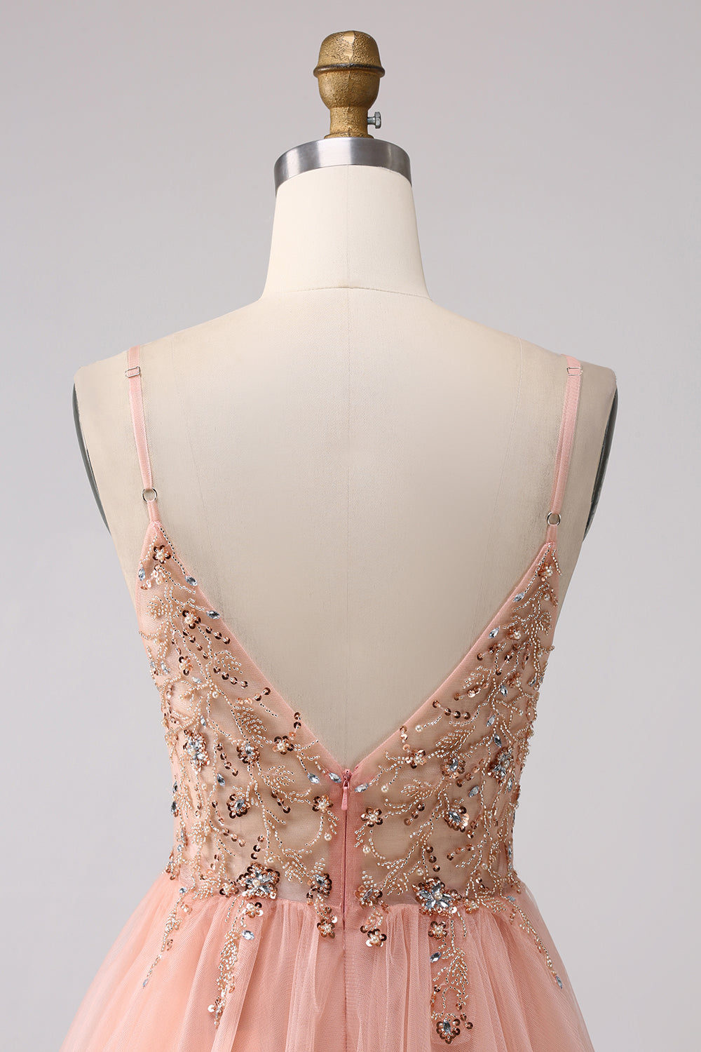 Sparkly Blush A Line Sequins Spaghetti Straps Long Formal Dress With Slit