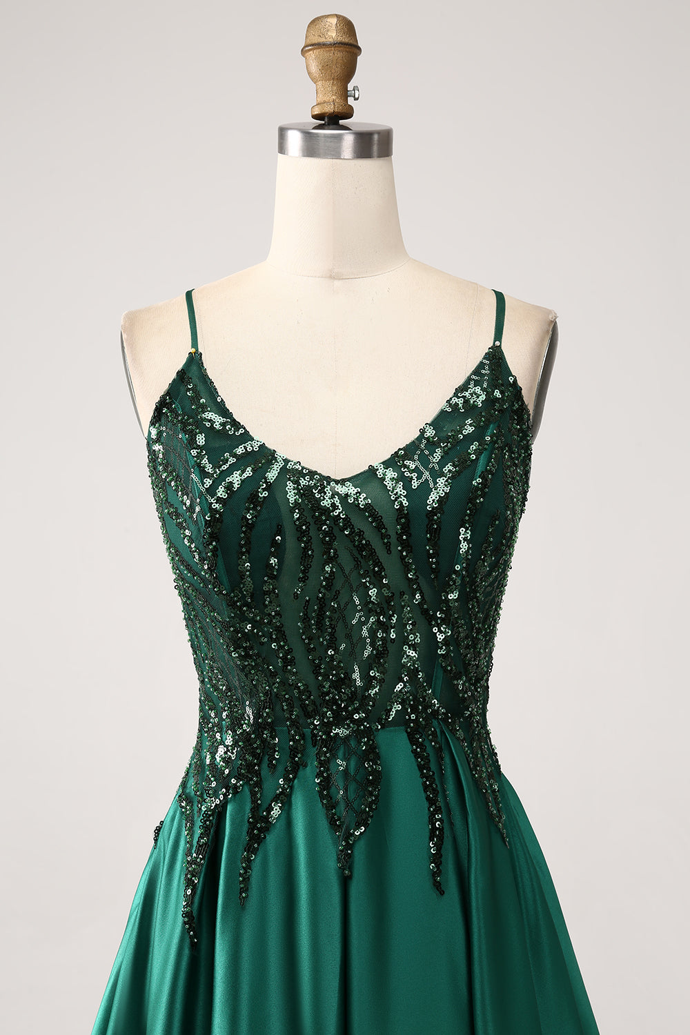 Dark Green A-Line Spaghetti Straps Long Formal Dress