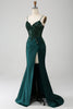 Load image into Gallery viewer, Sparkly Dark Green Mermaid Sequin Pleated Corset Formal Dress With Slit