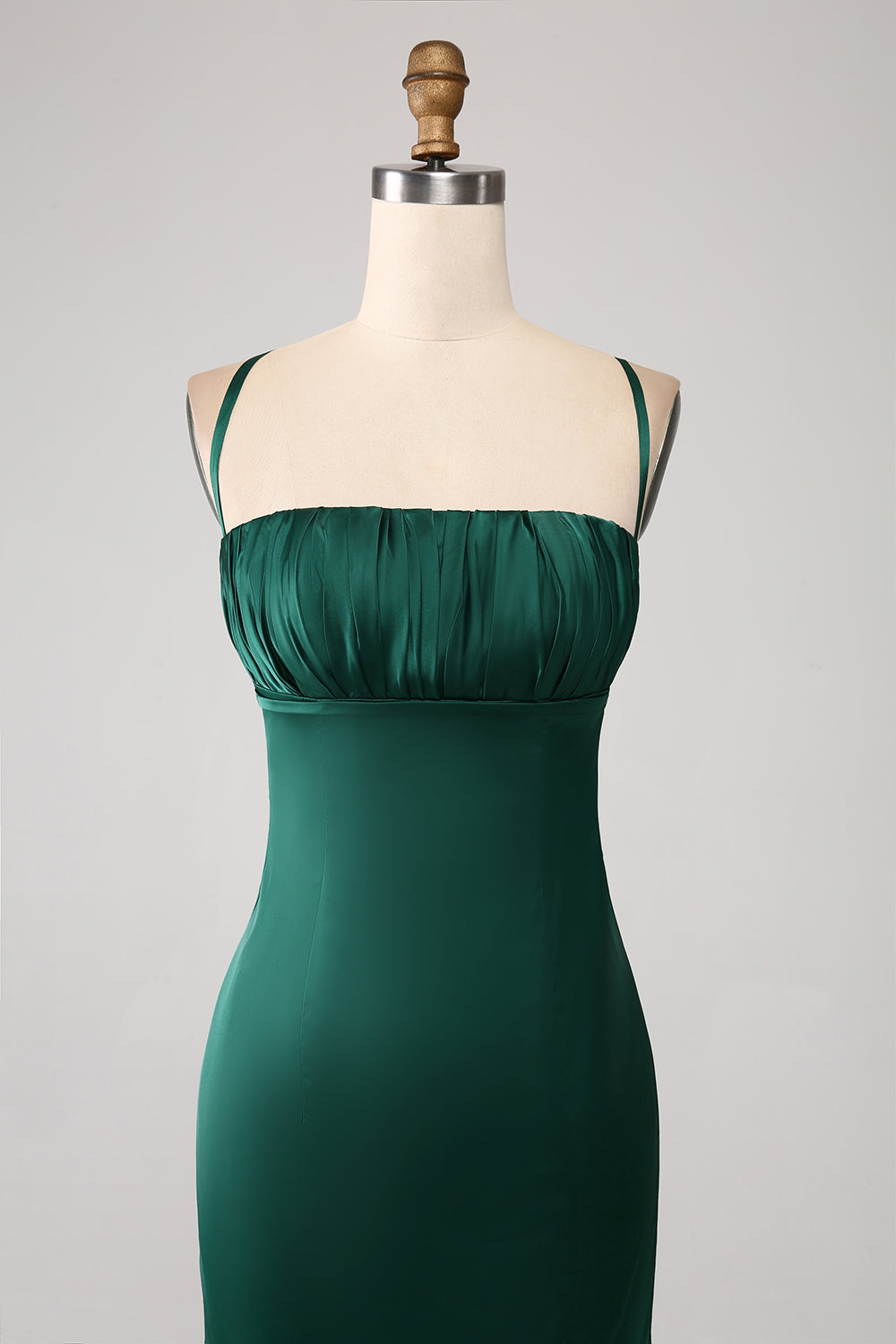 Dark Green Mermaid Spaghetti Straps Satin Formal Dress with Slit