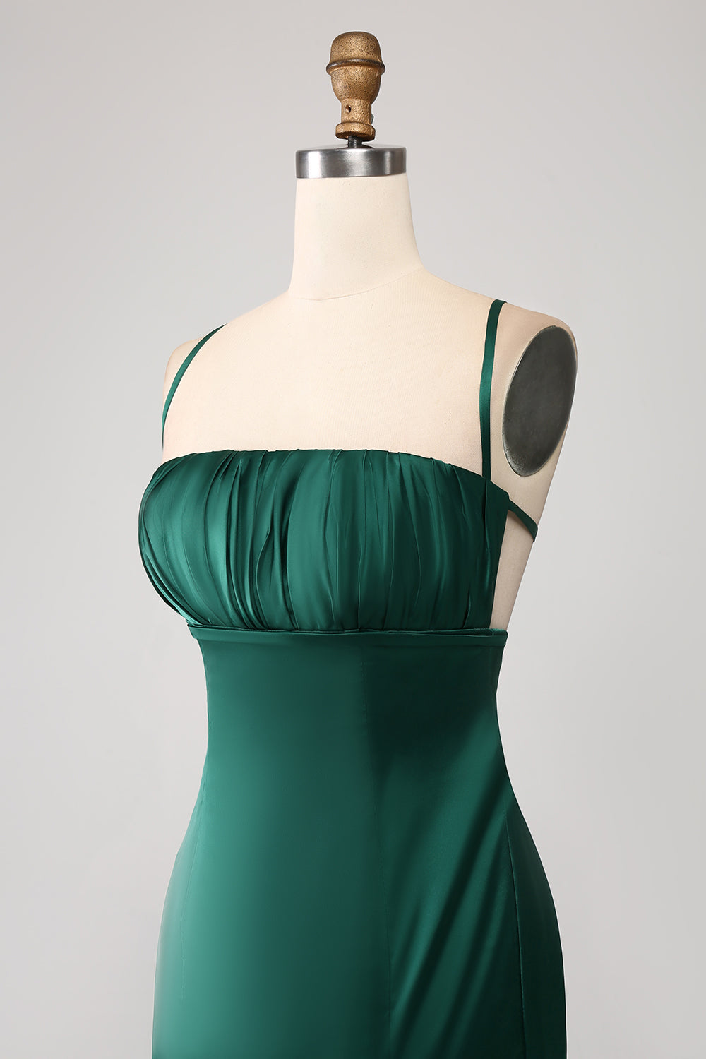 Dark Green Mermaid Spaghetti Straps Satin Formal Dress with Slit