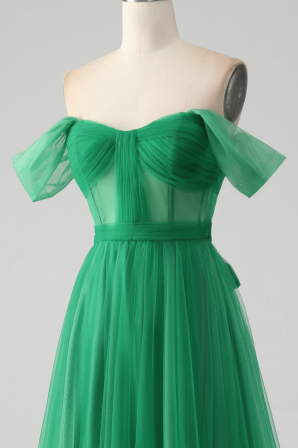 Dark Green A Line Off The Shoulder Corset Long Formal Dress
