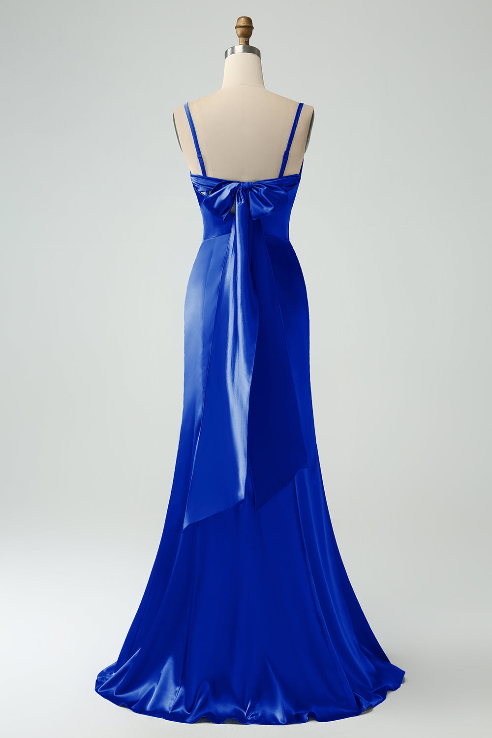 Mermaid Eucalptus Spaghetti Straps Long Satin Bridesmaid Dress with Slit