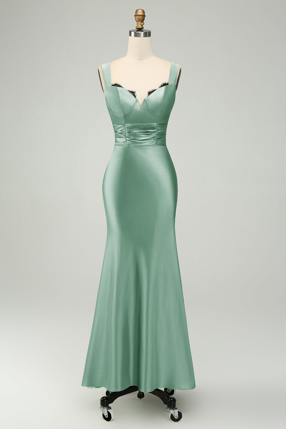 Mermaid Dusty Blue Long Bridesmaid Dress with Eyelash Lace
