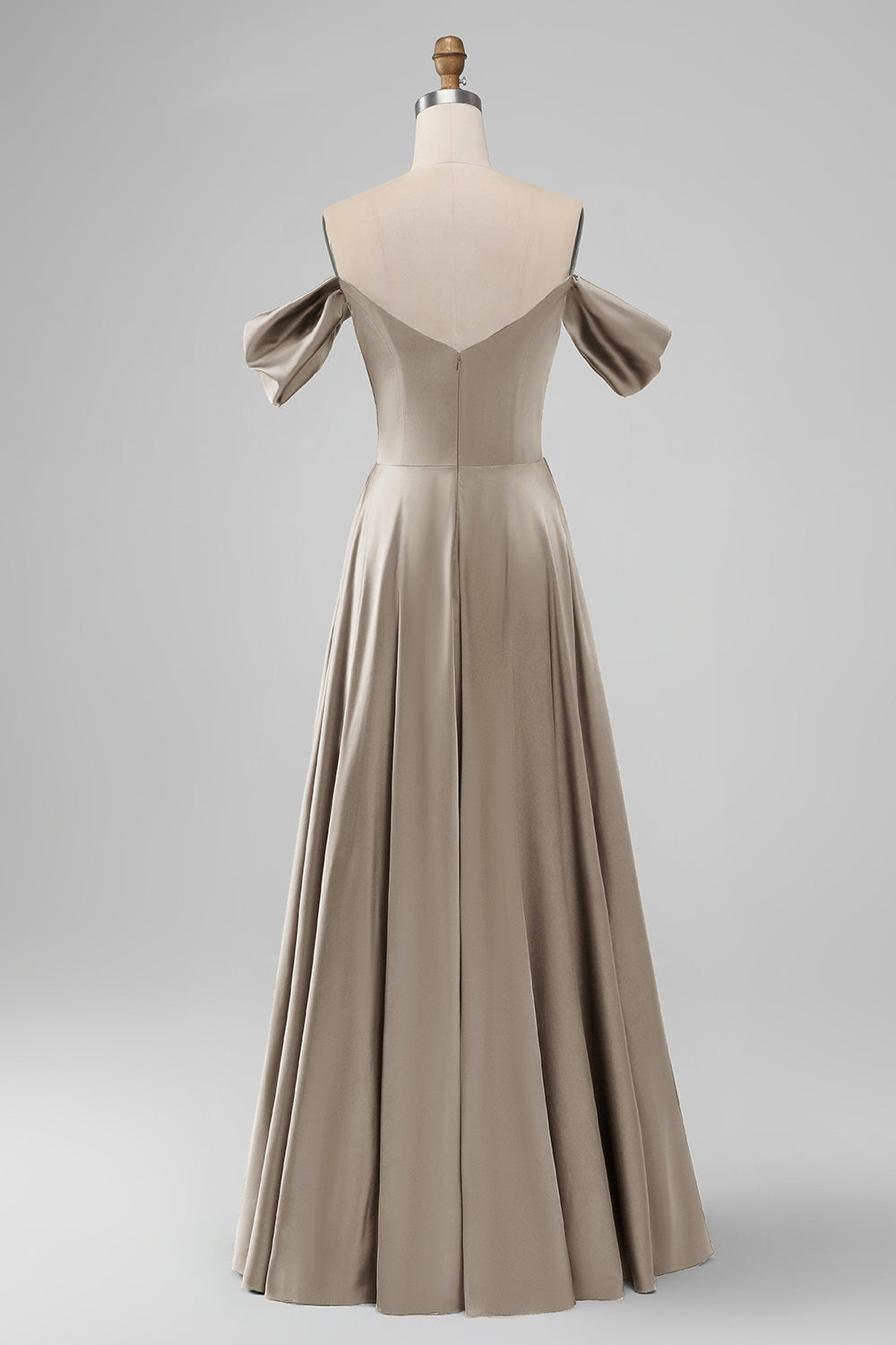 Off the Shouder Dusty Sage A Line Satin Long Bridesmaid Dress