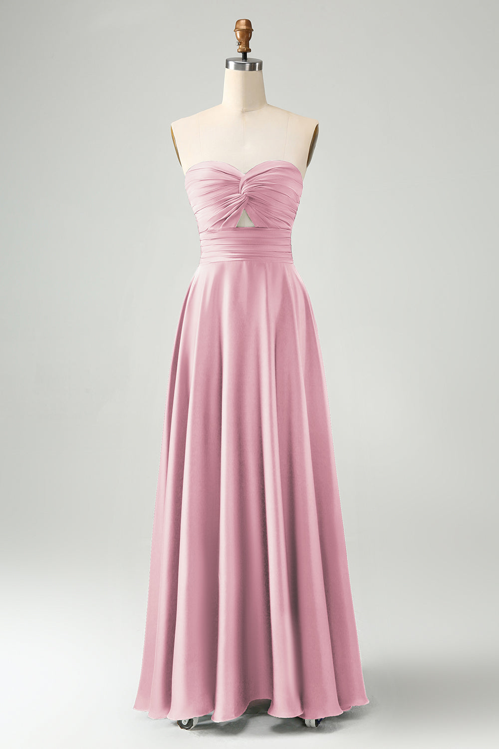 A Line Dusty Rose Sweetheart Keyhole Long Bridesmaid Dress