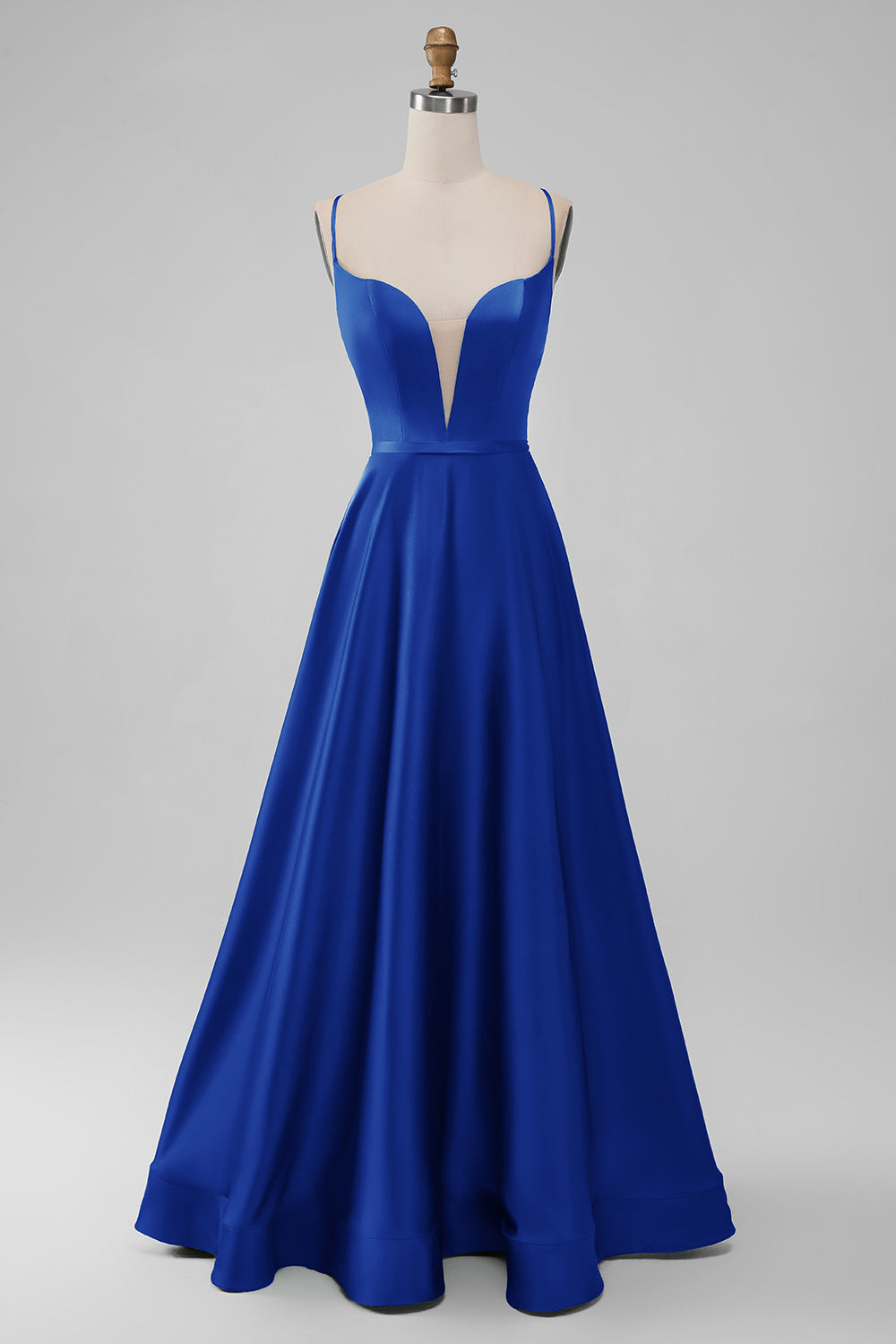 Dusty Rose A-Line V Neck Satin Long Bridesmaid Dress