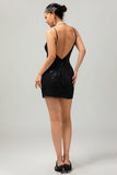 Sparkly Black Spaghetti Straps Sequins 1920s Dress with 5-Piece Accessories Set