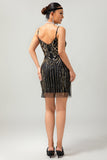 Sparkly Black Golden Sequins Bodycon 1920s Dress with 5-Piece Accessories Set