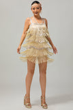 Sparkly Champagne Fringed Short 1920s Dress with 5-Piece Accessories Set