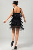 Sparkly Black Fringed Bodycon Short 1920s Dress with 5-Piece Accessories Set