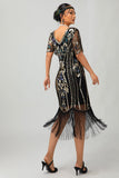Sparkly Dark Green Sequins Fringed 1920s Dress with 4-Piece Accessories Set