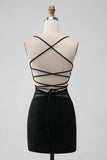 Black Spaghetti Straps Tight Corset Short Cocktail Dress with Beading