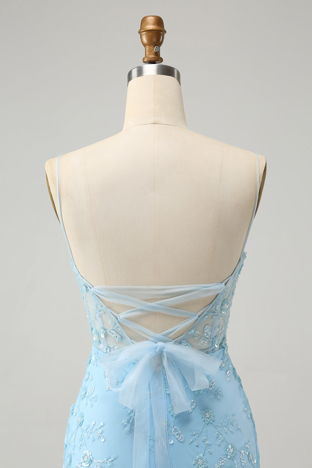Blue Spaghetti Straps Bodycon Cocktail Dress with Lace-Up Back