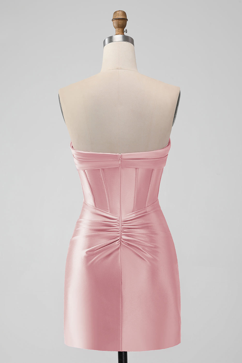 Stylish Fuchsia Bodycon Sweetheart Satin Corset Short Cocktail Dress