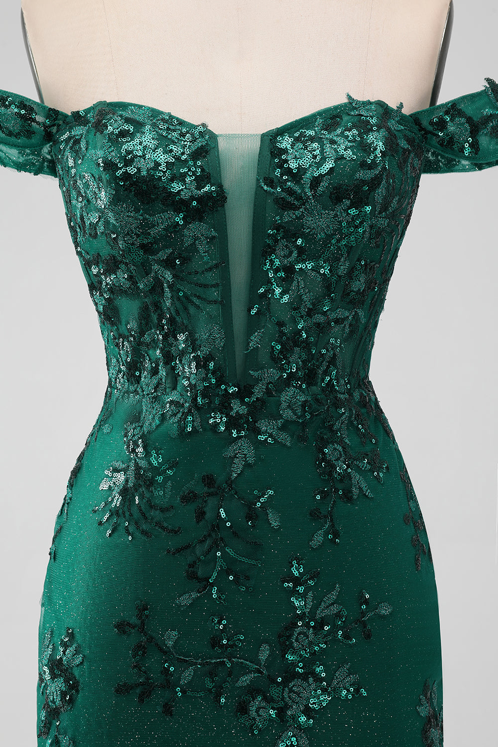 Sparkly Dark Green Off The Shoulder Tight Cocktail Dress with Sequins