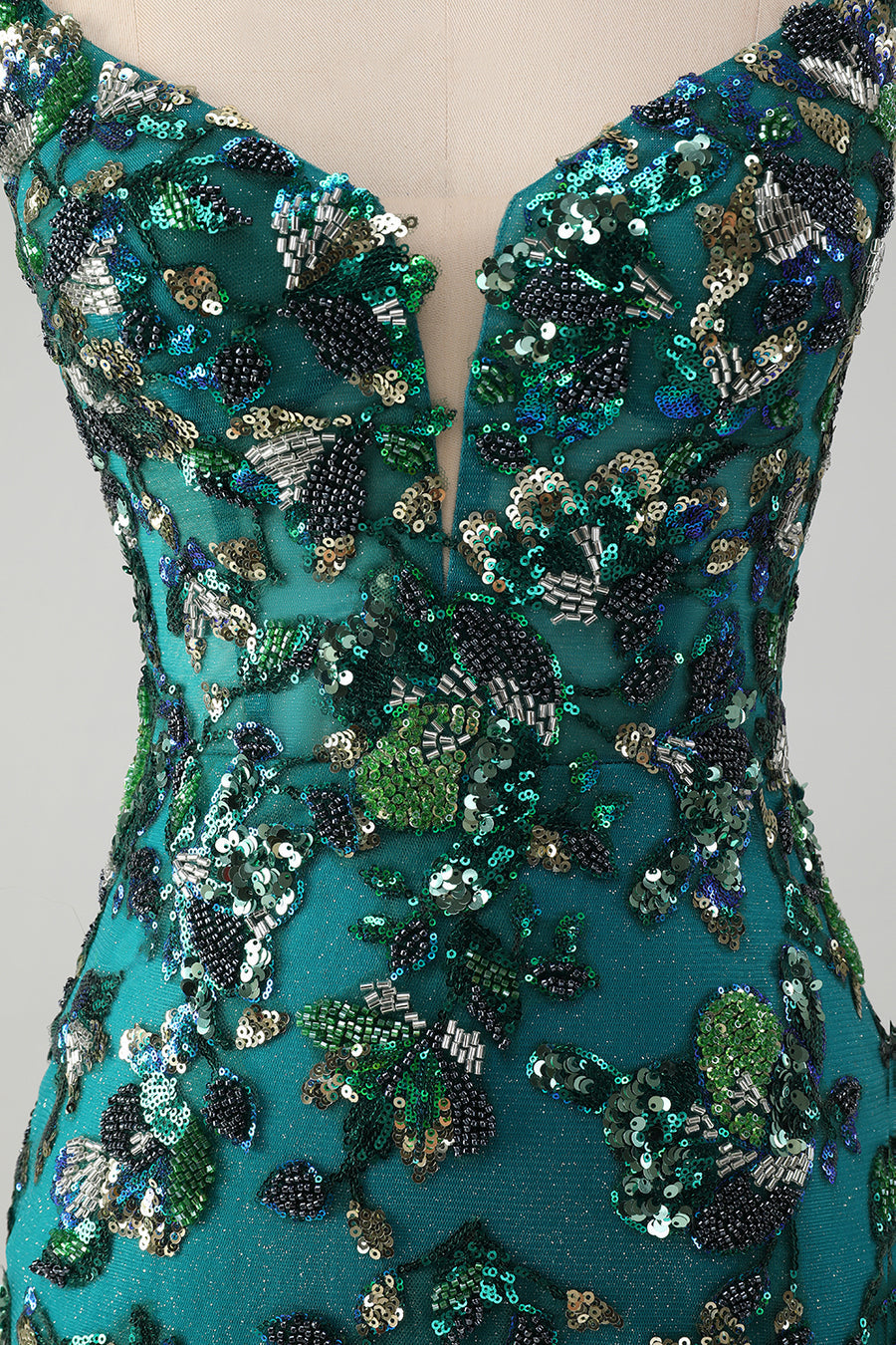 Sparkly Dark Green Beaded Sequins Bodycon Cocktail Dress with Lace-up Back