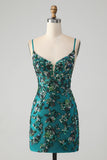 Sparkly Dark Green Beaded Sequins Bodycon Cocktail Dress with Lace-up Back