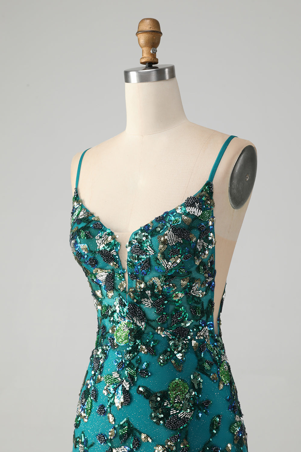 Sparkly Dark Green Beaded Sequins Bodycon Cocktail Dress with Lace-up Back