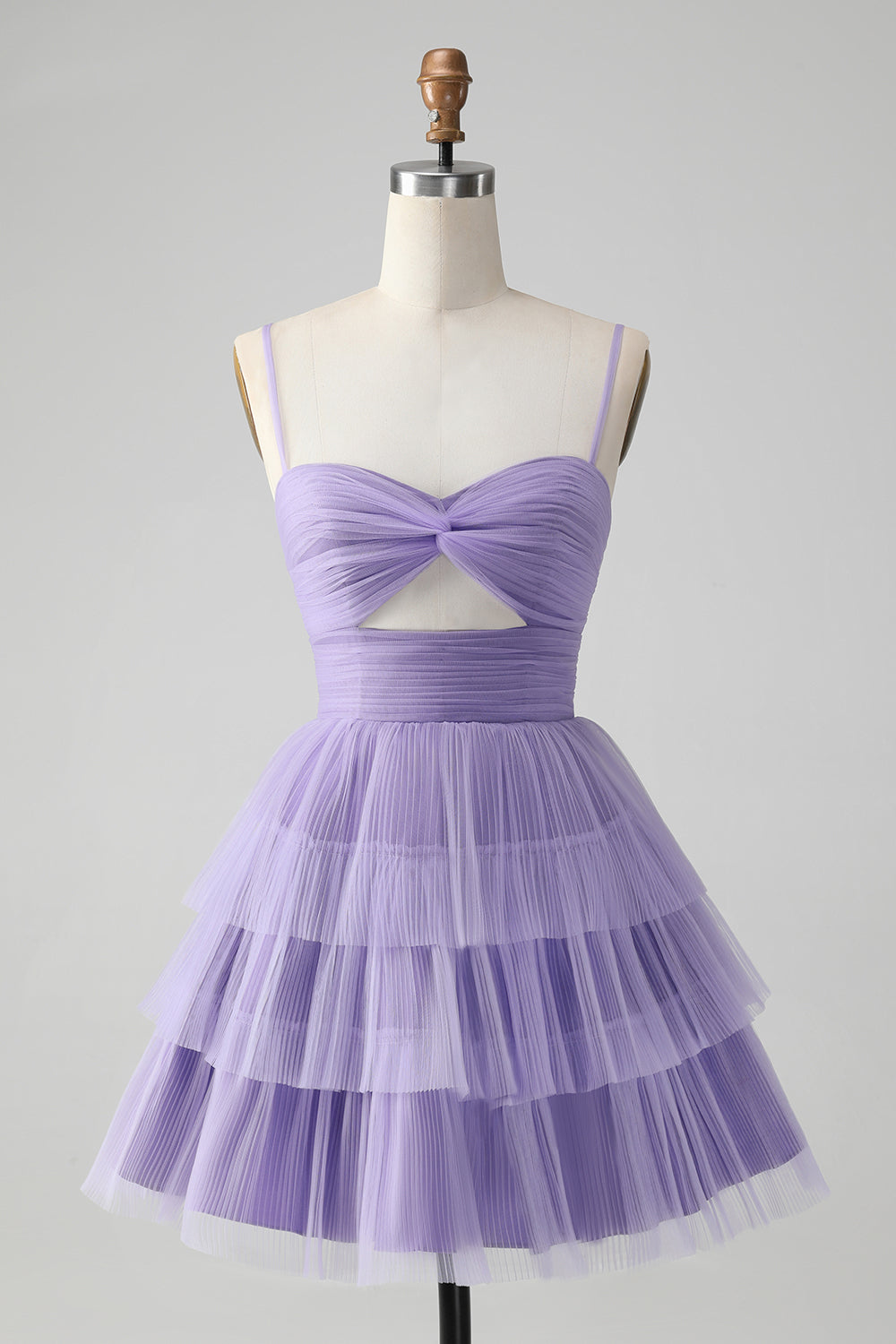 Cute Purple A Line Spaghetti Straps Tulle Tiered Short Cocktail Dress