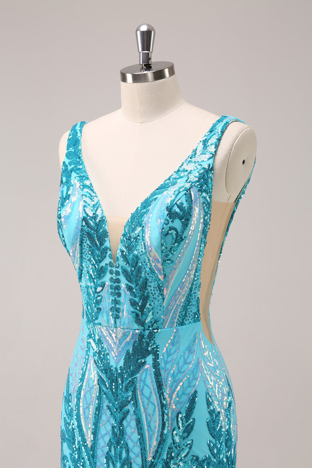 Sparkly Blue Tight V Neck Short Cocktail Dress with Sequins