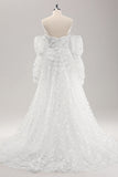 White A Line Sweetheart Lace Wedding Dress with Appliques