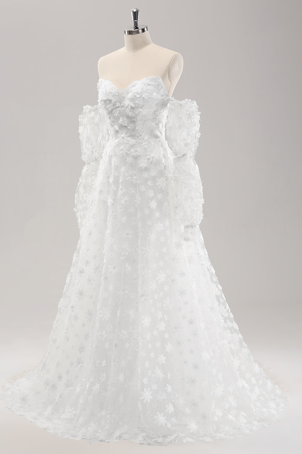 White A Line Sweetheart Lace Wedding Dress with Appliques