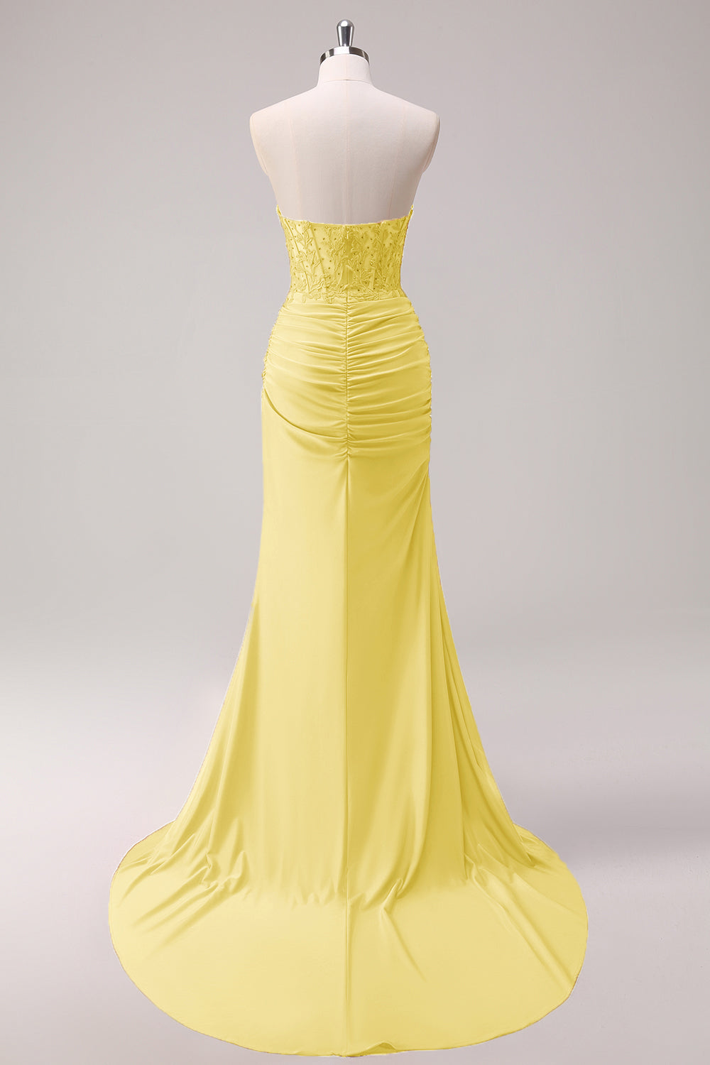 Mermaid Applique Strapless Corset Long Fuchsia Formal Dress with Slit