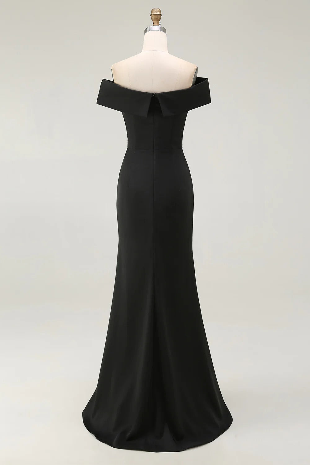 Black Satin Off the Shoulder Long Mermaid Formal Dress with Slit