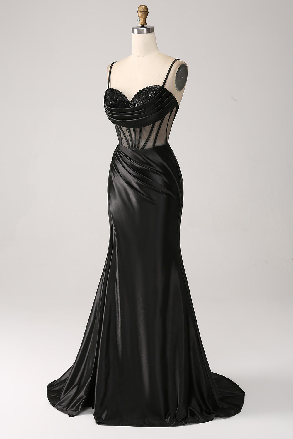 Mermaid Sweetheart Black Satin Long Formal Dress With Beading