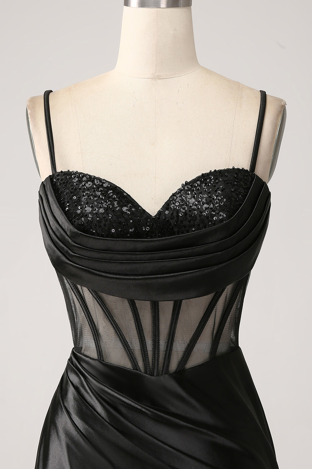Mermaid Sweetheart Black Satin Long Formal Dress With Beading