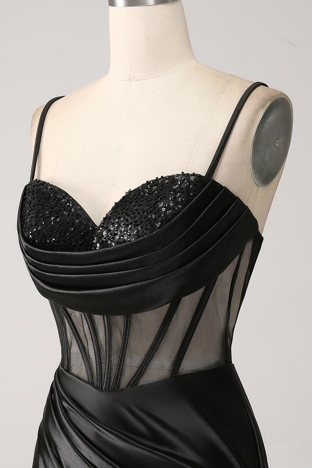 Mermaid Sweetheart Black Satin Long Formal Dress With Beading