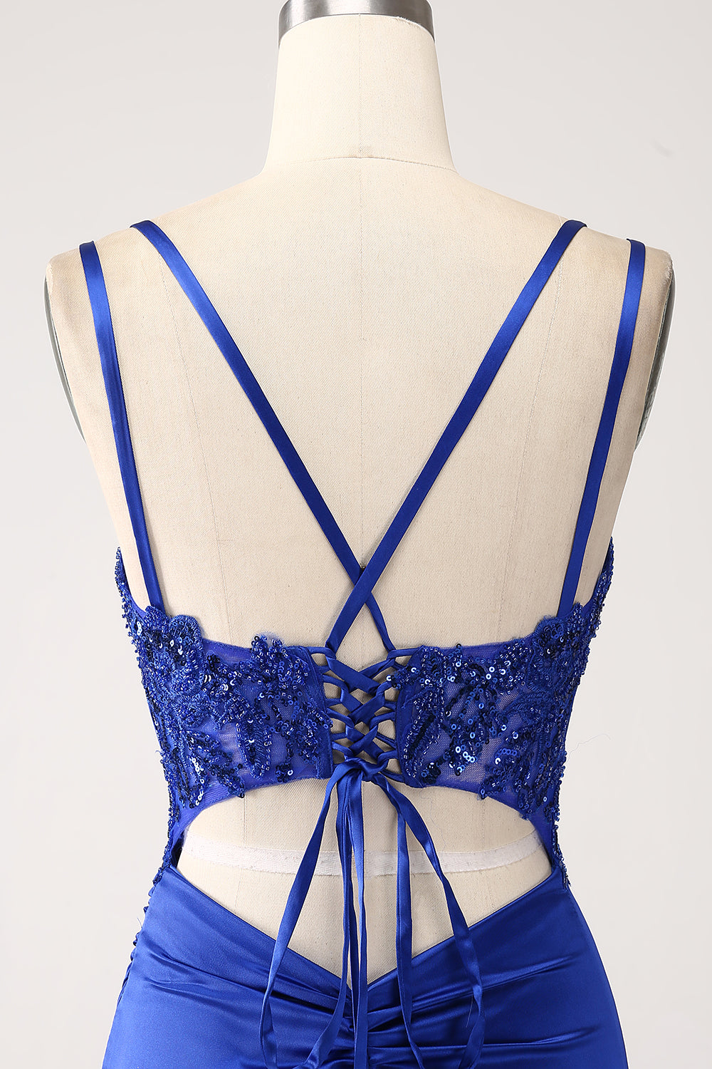 Royal Blue Mermaid Corset Beaded Long Formal Dress with Slit