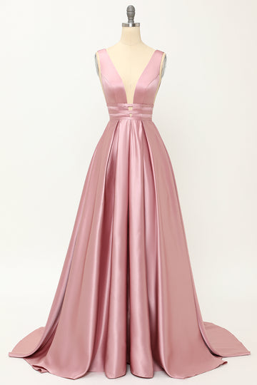 Blush Satin Long Prom Dress