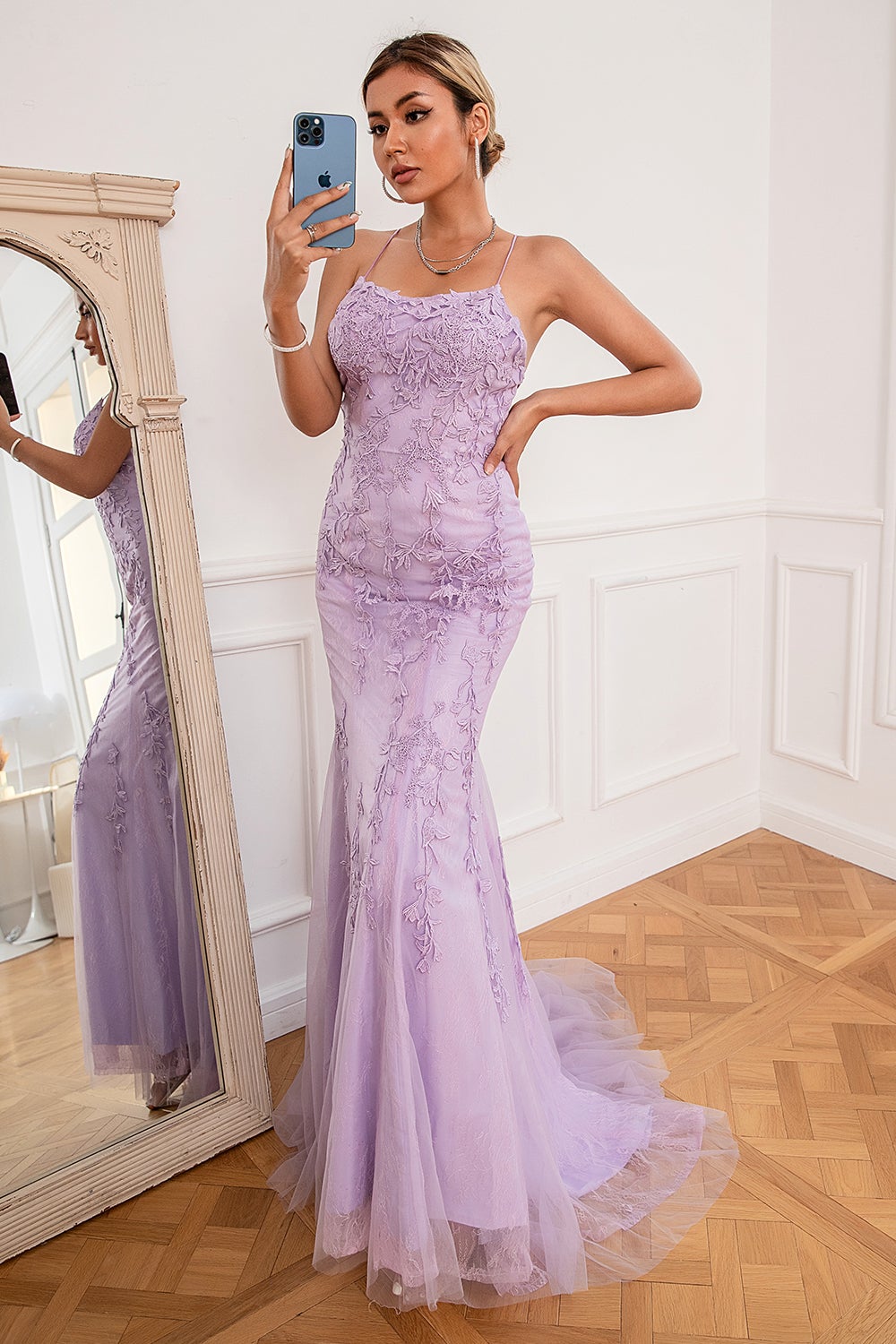 Light Purple Mermaid Long Formal Dress with Appliques