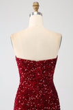 Red Strapless Sequins Long Mermaid Formal Dress With Slit
