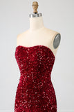 Red Strapless Sequins Long Mermaid Formal Dress With Slit