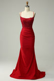 Sparkly Mermaid Halter Dark Red Formal Dress with Appliques