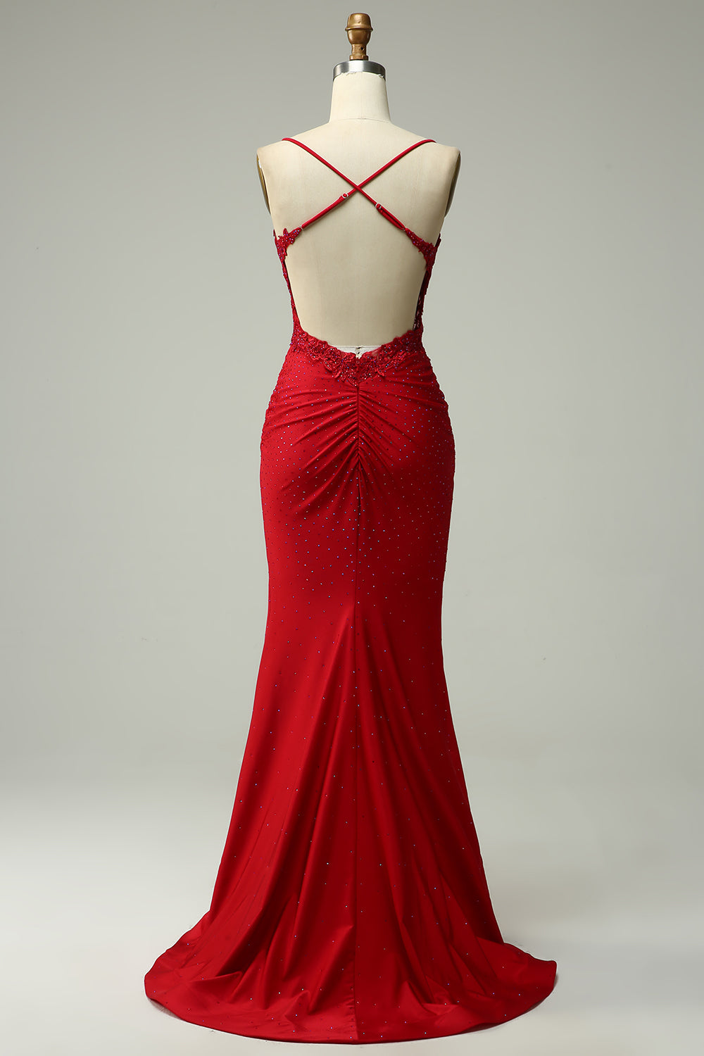 Sparkly Mermaid Halter Dark Red Formal Dress with Appliques