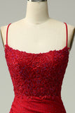 Sparkly Mermaid Halter Dark Red Formal Dress with Appliques