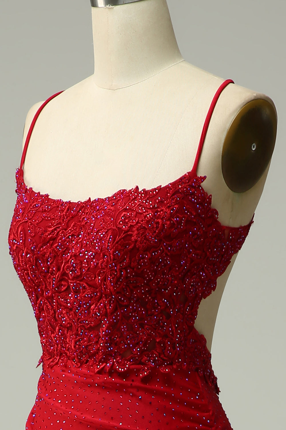 Sparkly Mermaid Halter Dark Red Formal Dress with Appliques