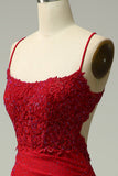 Sparkly Mermaid Halter Dark Red Formal Dress with Appliques