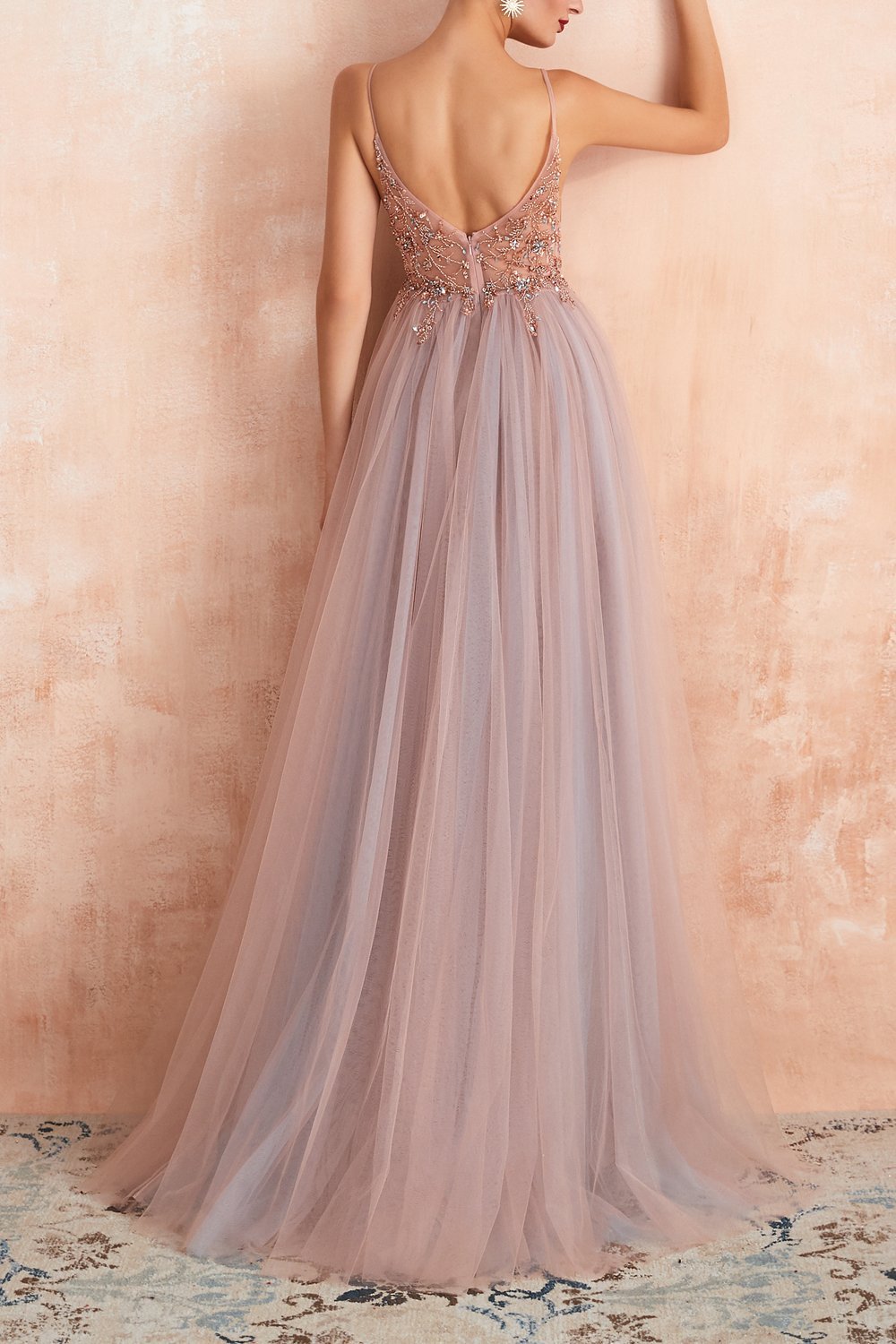 V-neck Slit Tulle Dress