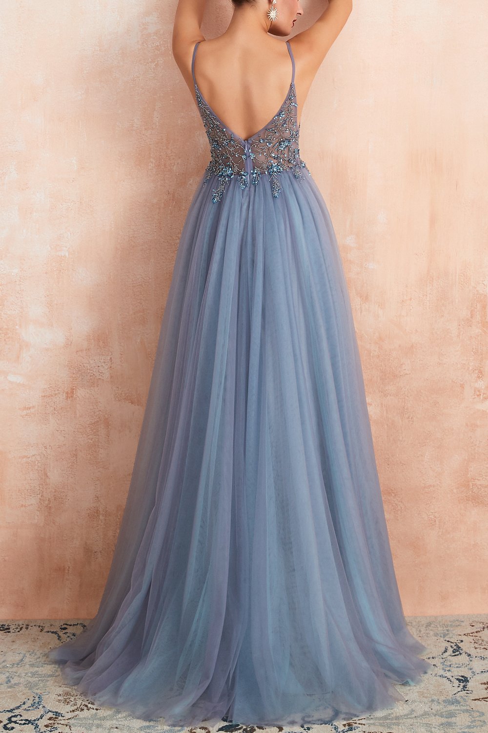 V-neck Slit Tulle Dress
