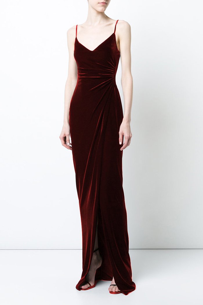 Maroon velvet hot sale long dress